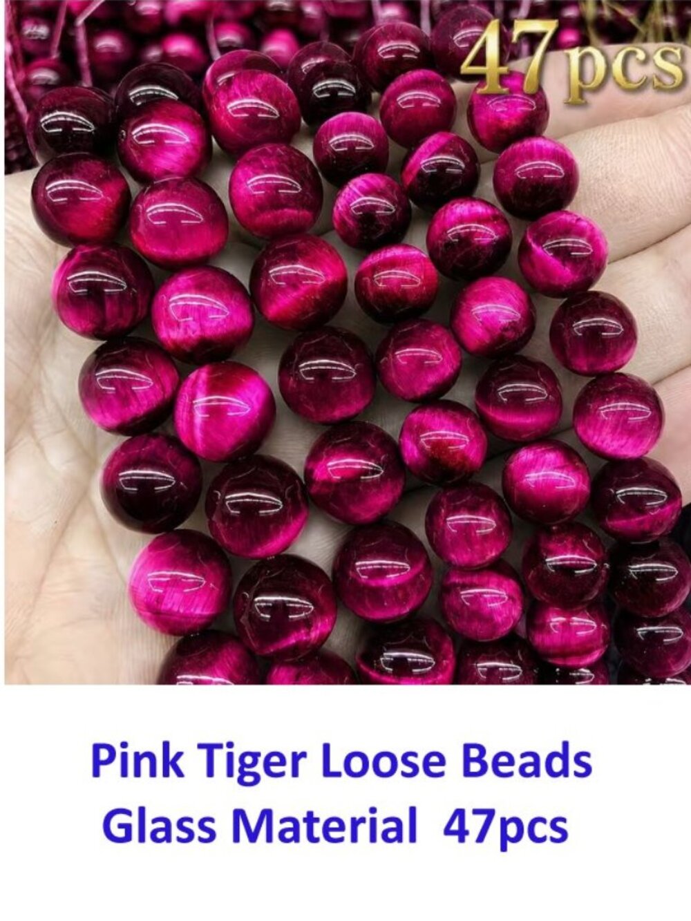 Pink Tiger's Eye Beads with Holes, Glass Material  47pcs